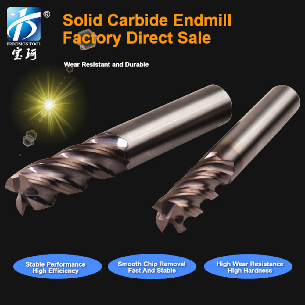 Baoke CNC Machine End Mill 4-Flute Hot Hardness Oxidation Resistance Coating Mill Bits CNC Wood Square End Milling Cutter 50mm Overall Length Box CNC Router