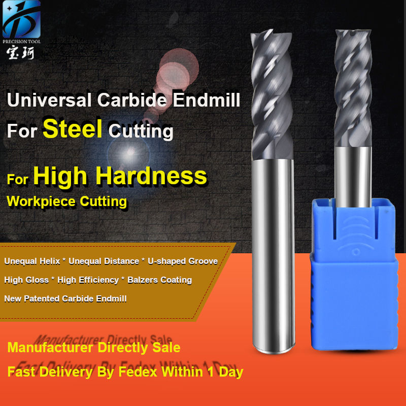 Baoke Custom 4 Flutes End Mill Manufacturer Wholesale Milling Cutter Metal Cutting Tool Endmill 55HRC Carbide Steel End Milling CNC Endmills Engraving Bits