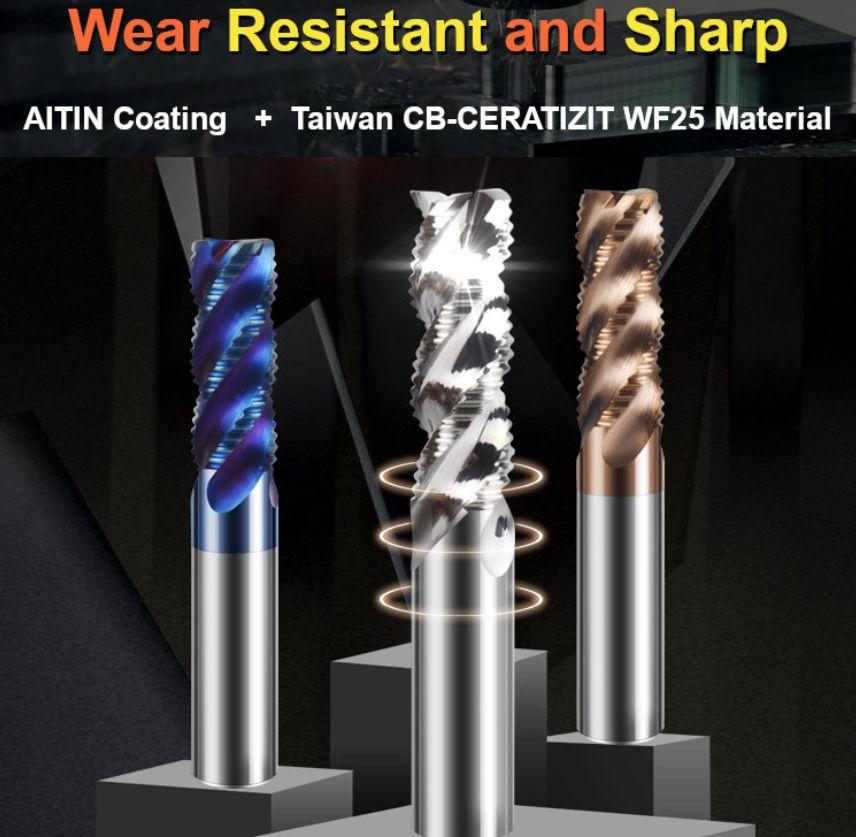 Baoke HRC55 Professional Factory Direct Sale Carbide Coarse Milling Cutter Roughing End Mill Cutter 55 Degree for Steel with 4 Flute Aluminum 3 Flute