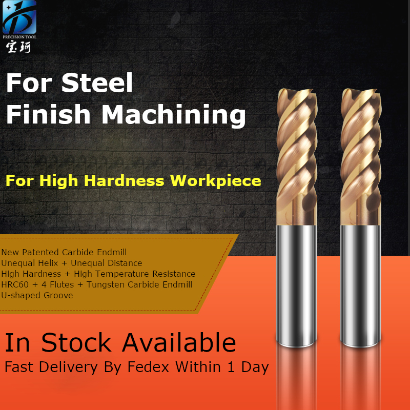 Baoke 4 Flute Solid Carbide Endmill CNC Cutter Tool HRC 60 for Metal Milling Cutter Router Bits Square Face End Mill