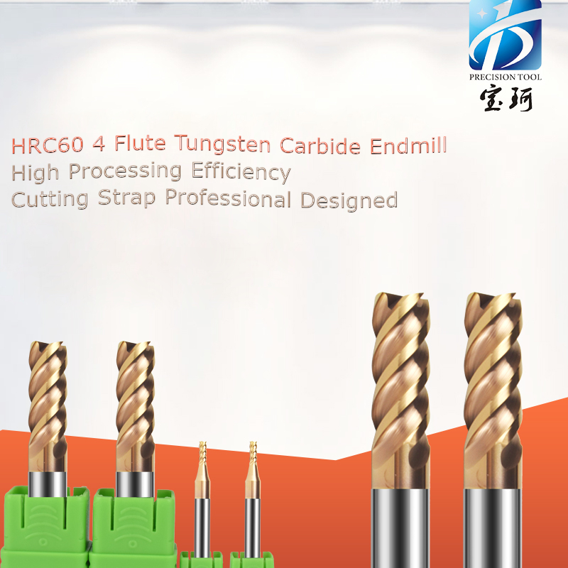 Baoke Discount Carbide Endmill Cutters 4 Flutes Square Endmills HRC60 Carbide Milling Tool Wood Flat End Mill Fresa Metal