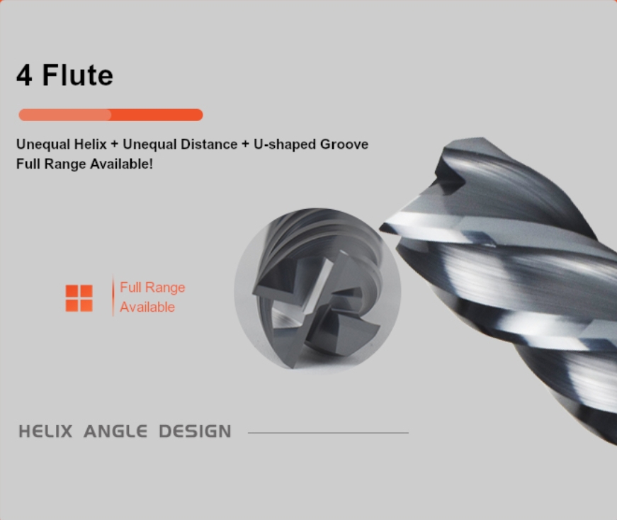 Baoke U-Shaped Groove End Mill Unequal Helix Unequal Distance German Afk40 HRC58 4 Flute Endmill for Stainless Steel Cutting