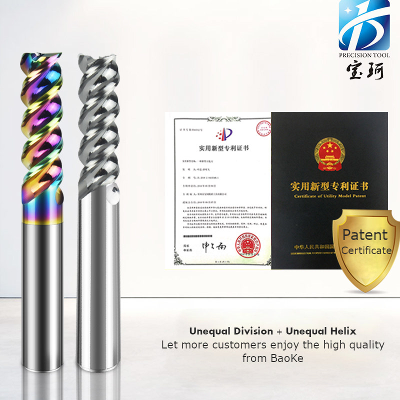 Baoke Carbide Glit Coating End Mill 3 Flute High Polished Milling Cutter for Aluminum CNC Machine Tool Router Bit
