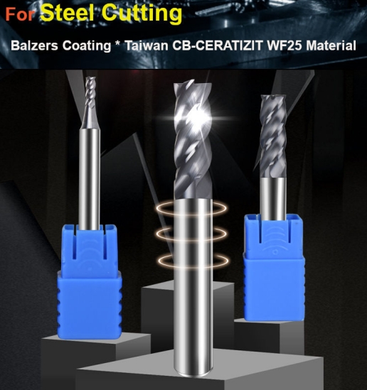 HRC55, 4 Flute Endmill, Square End, for Steel Processing
