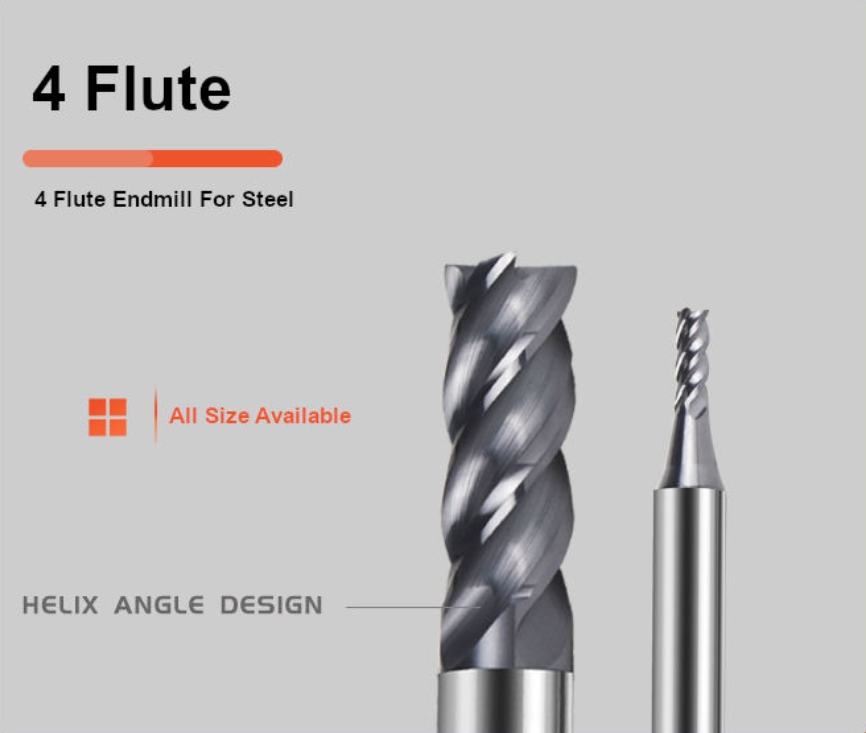 HRC55, 4 Flute Endmill, Square End, for Steel Processing