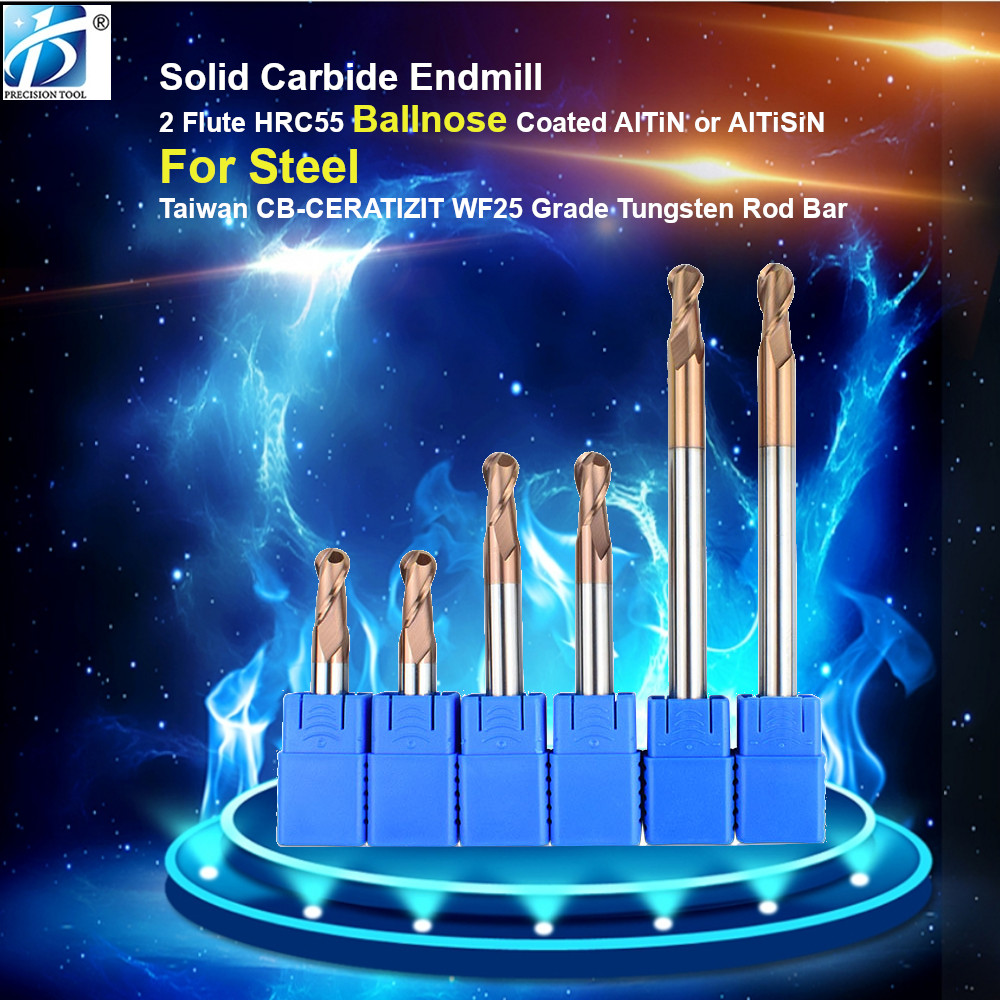 Baoke China HRC55 Blue Nano Coating Carbide 2 Flutes Ball Nose Bits 6*50mm for CNC Tools Manufacturer Carbide Ball Nose End Mill Cutter