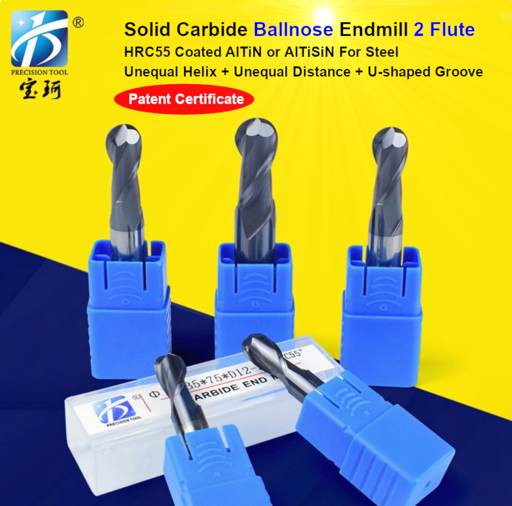 Baoke HRC55 65 Degree Ball Nose End Mill R0.25 R0.5 R0.75 R1 R1.5 R2 High Precision Wear-Resistant Tungsten Carbide Tool Ball End Mill Bits