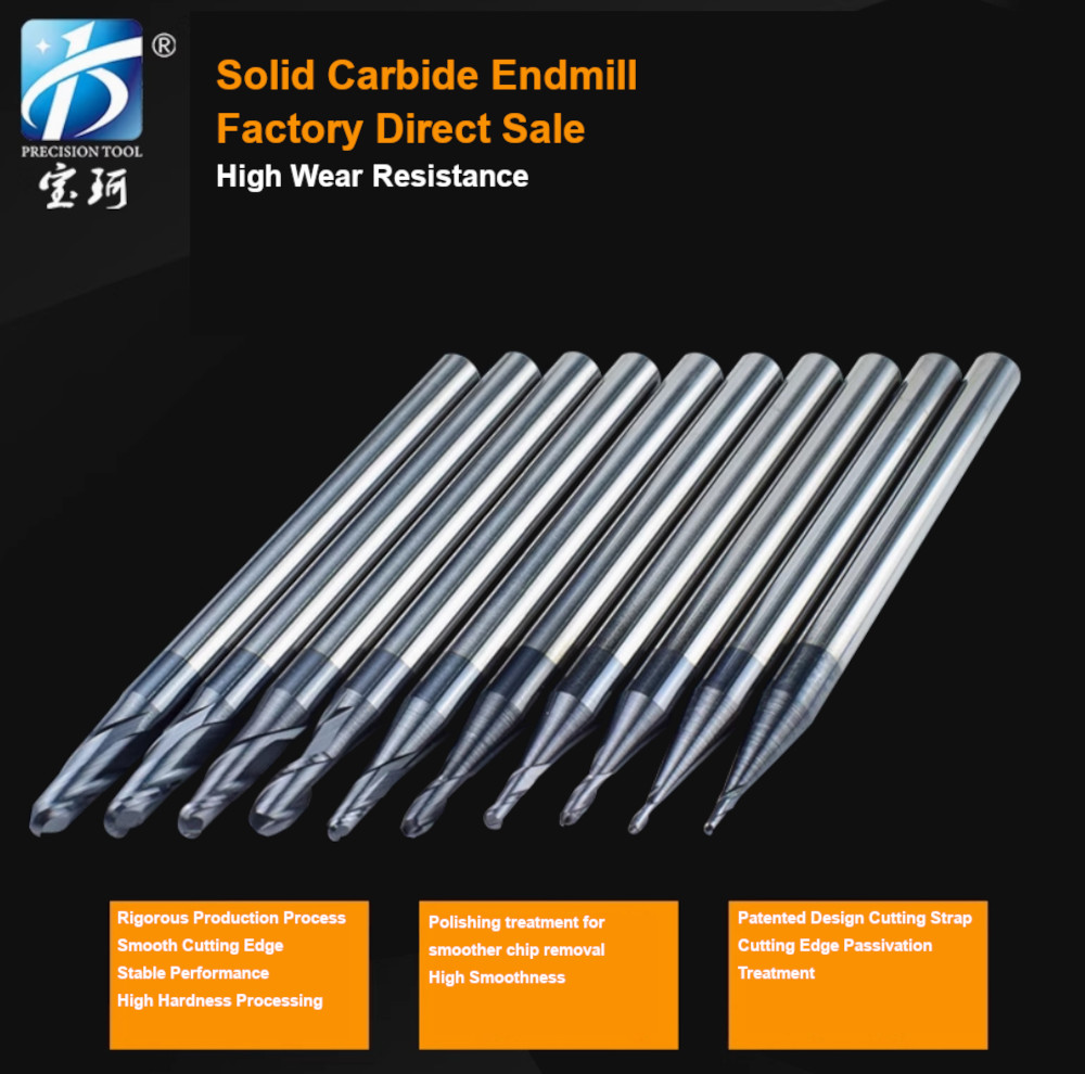 Baoke 2 Flute 4mm High Precision Metal End Milling Cutters Tools Indexable HRC55 2f Carbide End Mill Ball Nose End Mill Tungsten Cutters Grinding Face Milling